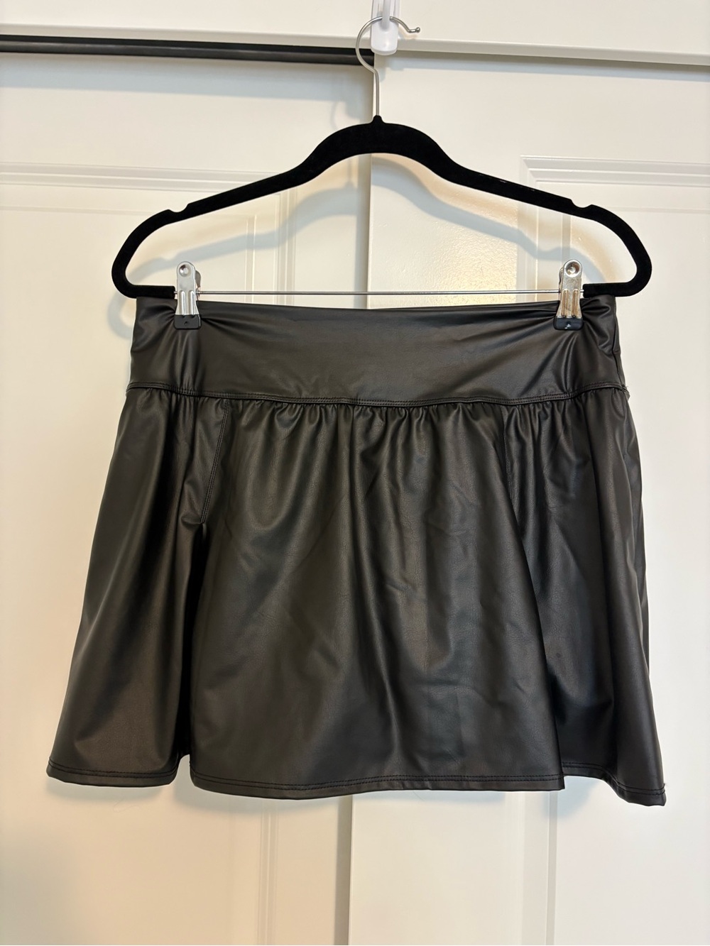 Aerie Black Faux Leather A-Line Mini Skort